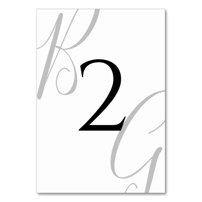 Black & White Monogram Initials Wedding Table Number (Front)