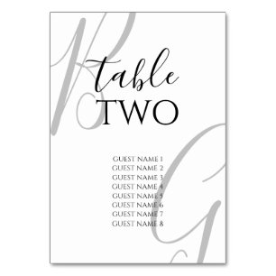 Black & White Monogram Initials Wedding Table Number