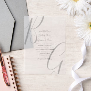 Black & White Monogram Initials Wedding Vellum Invitations