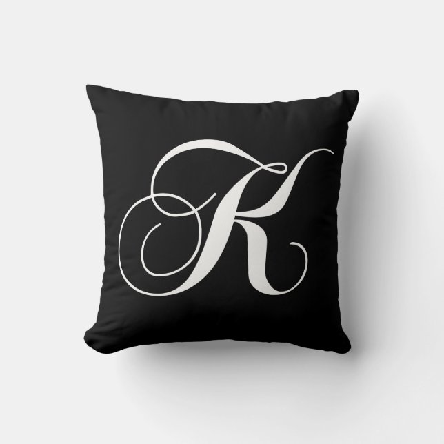 Black White Monogram K Designer Monogrammed Pillow (Front)