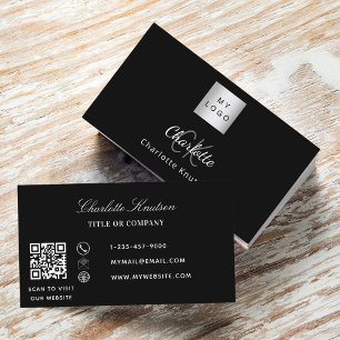 Black white monogram logo Qr code Business Card