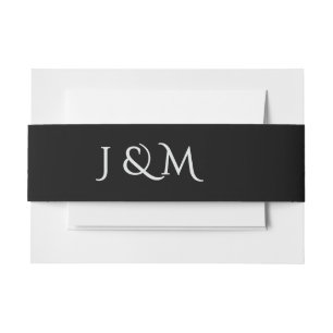 Black & White Monogram Minimal and Chic Wedding Invitation Belly Band