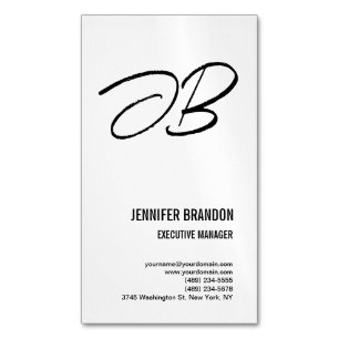 Black White Monogram Minimalist Modern Plain Magnetic Business Card