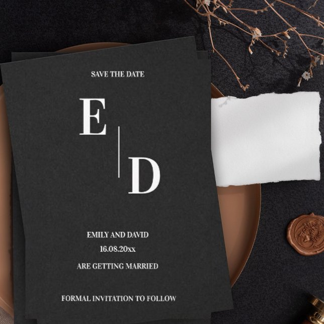  Black White Monogram Modern Wedding Save The Date Announcement Postcard (Creator Uploaded)