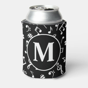 Black & White Monogram Music Note  Can Cooler