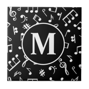 Black & White Monogram Music Note Tile