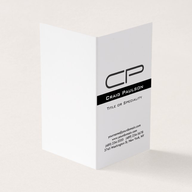 Black White Monogram Name Address Details Business Card (Outside)