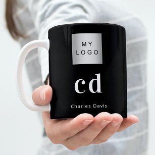 Black white monogram name business coffee mug