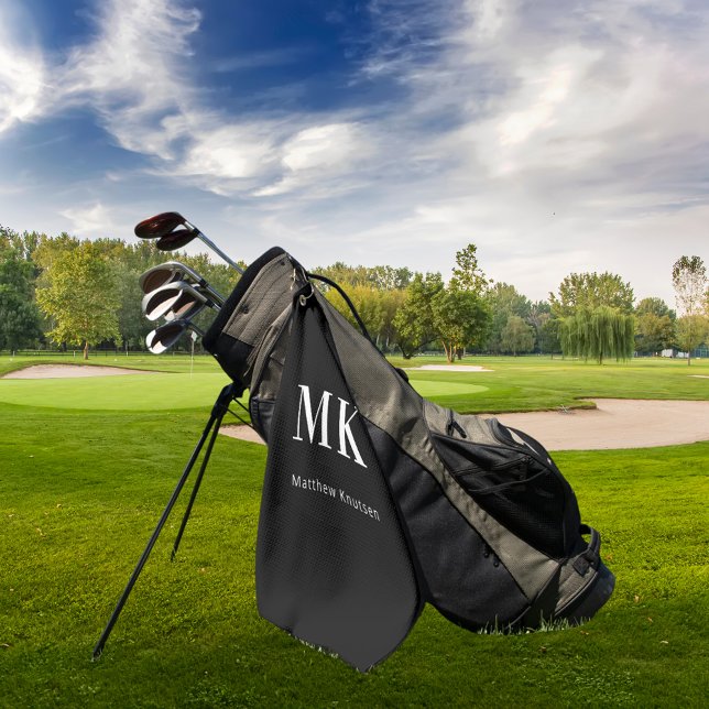 Black white monogram name initials  golf towel (Creator Uploaded)