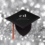Black white monogram name modern minimalist graduation cap topper<br><div class="desc">A classic black background.  White coloured text. Personalize and add your monogram initials,  your name,  school name and year.  For both him and her.</div>