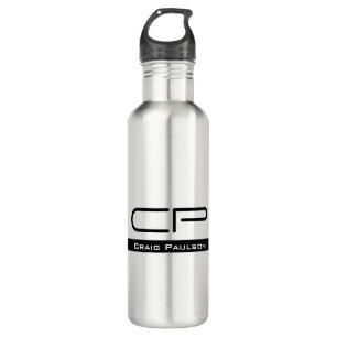 Black White Monogram Name Modern Plain Simple 710 Ml Water Bottle
