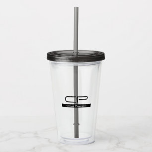 Black White Monogram Name Modern Plain Simple Acrylic Tumbler
