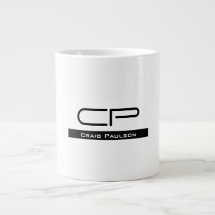 Black White Monogram Name Modern Plain Simple Large Coffee Mug