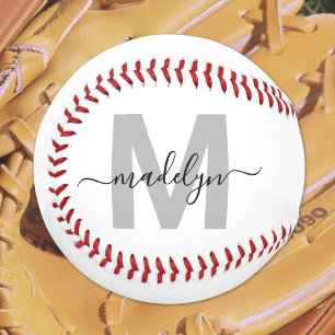 Black White Monogram Name Softball
