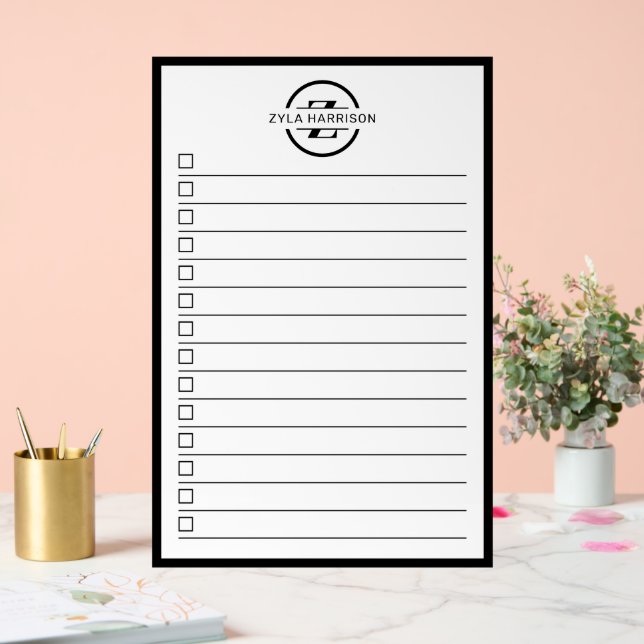 Black White Monogram Name To Do List Dry Erase (Mariage)