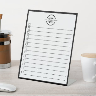 Black White Monogram Name To Do List Dry Erase Pedestal Sign