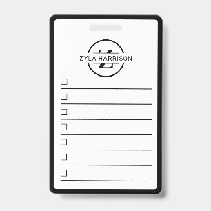 Black White Monogram Name To Do List Whiteboard Badge