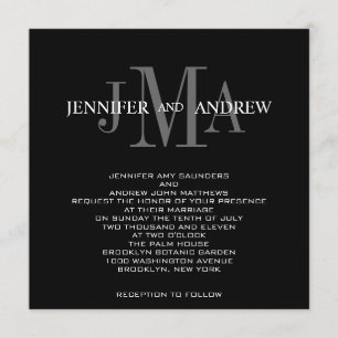 Black White Monogram Names Wedding Invitations