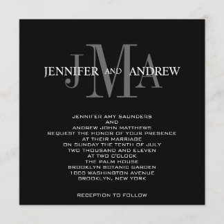 Black White Monogram Names Wedding Invitations