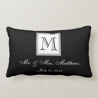 Black White Monogram Names Wedding Keepsake Pillow