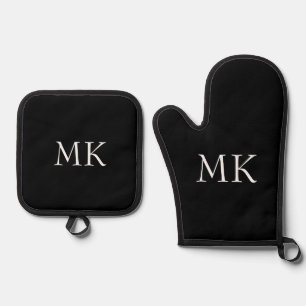 Black White Monogram Oven Mitt & Pot Holder Set