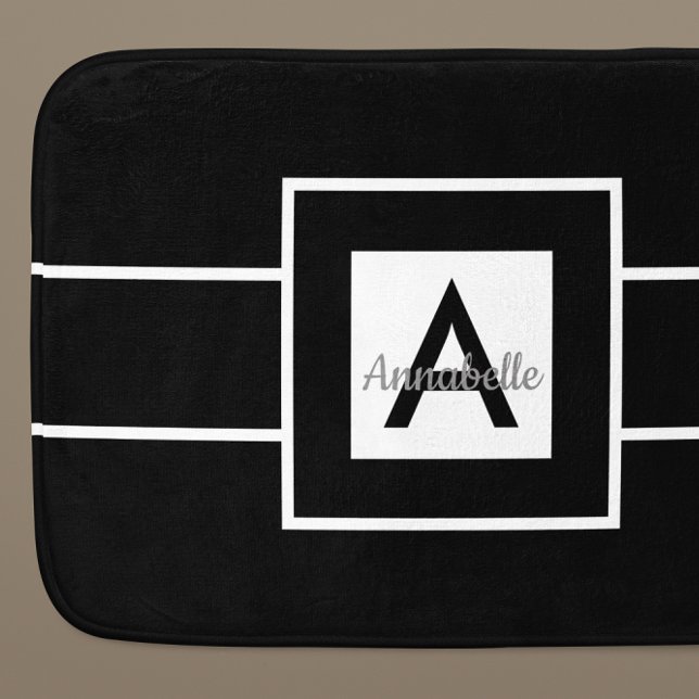 Black White Monogram Personalized Bath Mat (Creator Uploaded)
