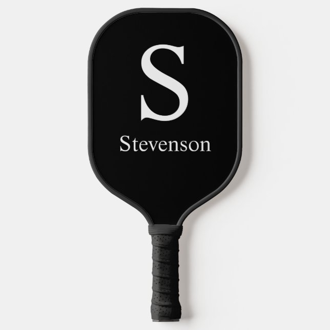 Black White Monogram Personalized Pickleball Paddle (Front)