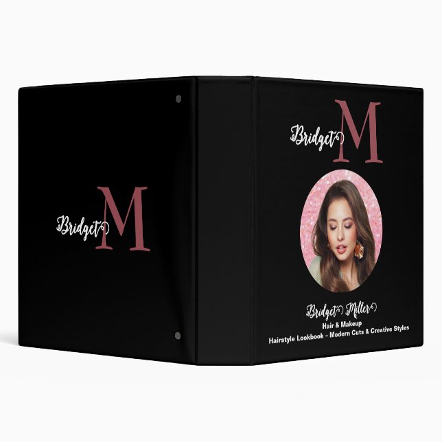 black white Monogram photo Hairstyle Lookbook Binder (Background)