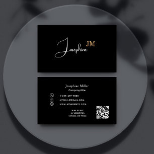 Black white monogram Qr code Business Card