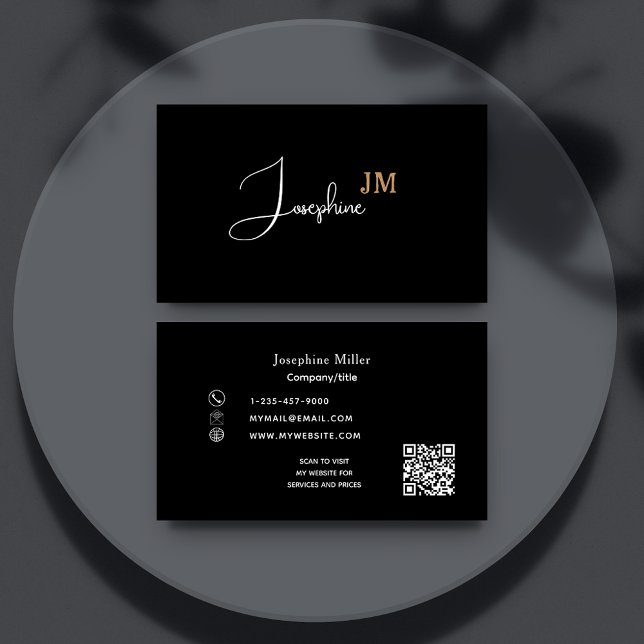 Black white monogram Qr code Business Card (Creator Uploaded)
