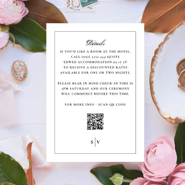 Black White Monogram QR CODE Elegant Wedding Enclosure Card (Creator Uploaded)