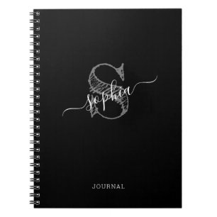 Black White Monogram Rustic Personalized Notebook