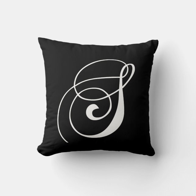 Black White Monogram S Designer Monogrammed Pillow (Front)