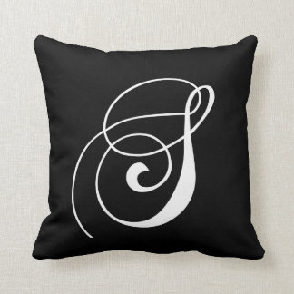 Black White Monogram S Designer Monogrammed Pillow