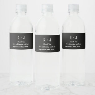 Black & White Monogram Thank You Wedding Custom  Water Bottle Label