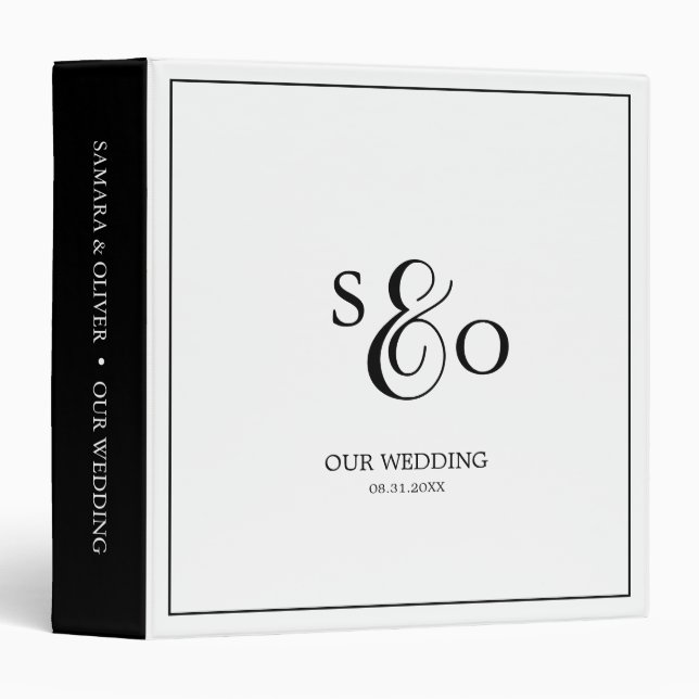 Black & White Monogram | Wedding Album Binder (Front/Spine)