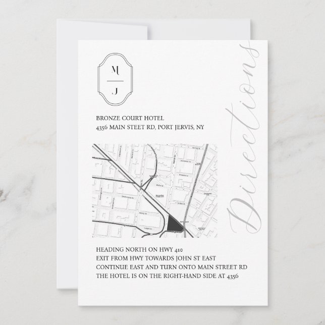 Black White Monogram Wedding Directions Enclosure (Front)