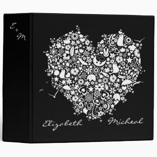 Black White Monogram Wedding Heart Binder