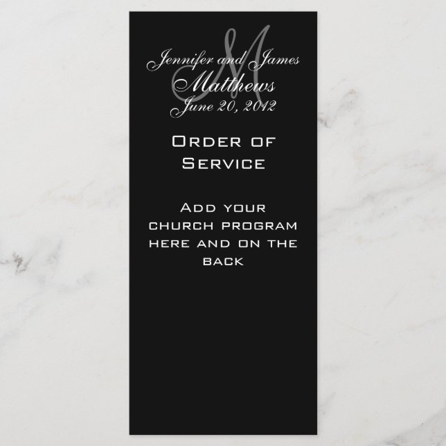 Black White Monogram Wedding Programs (Front)