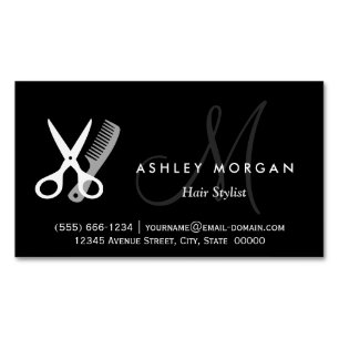 Black White Monogrammed - Hair Salon Hairstylist Magnetic Business Card