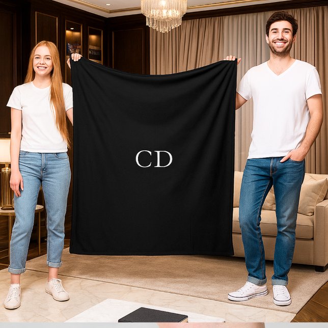 Black white monogrammed initials modern fleece blanket (Creator Uploaded)