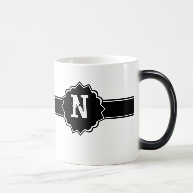 Black White Monogrammed Magic Mug (Right)