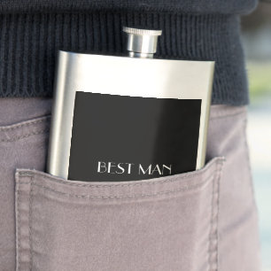 Black White Monogrammed Name Best Man Typography Hip Flask