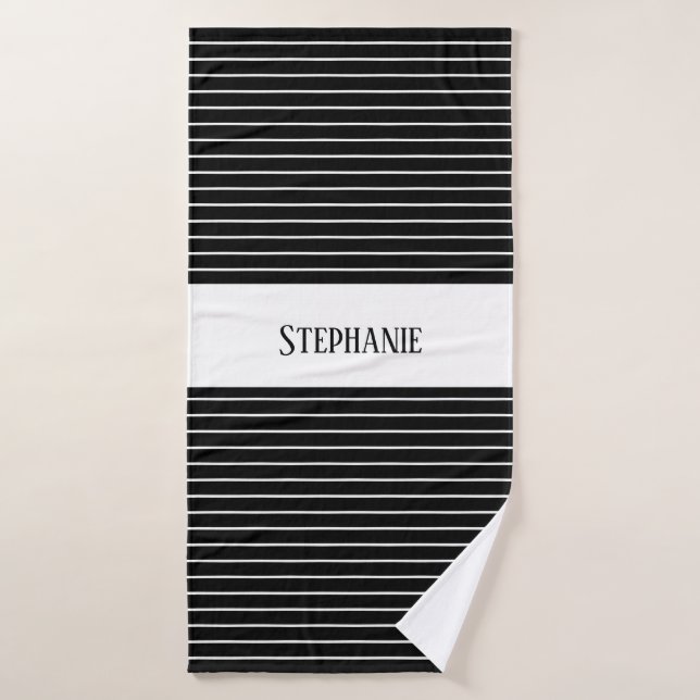 Black White Monograms Camouflage Stripes Patterns Bath Towel (Bath Towel)