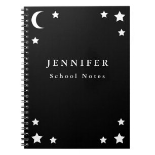 Black & White Moon & Stars Spiral Notebook