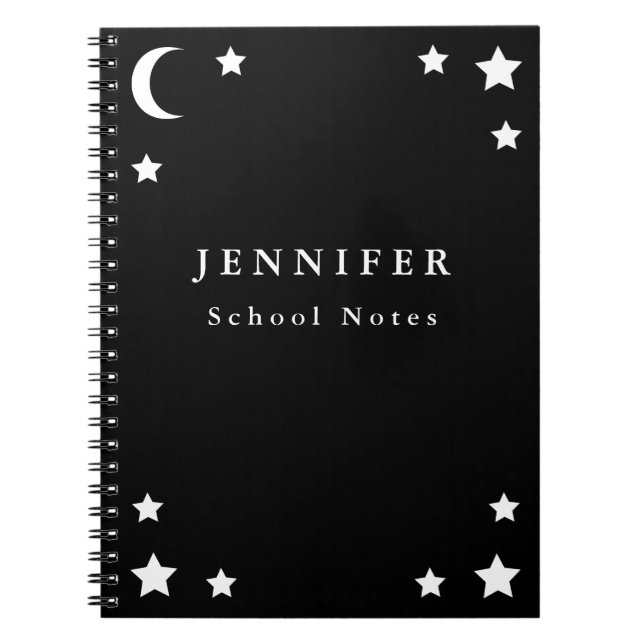 Black & White Moon & Stars Spiral Notebook (Front)
