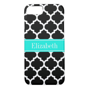 Black White Moroccan #5 Brt Aqua Name Monogram iPhone 8/7 Case