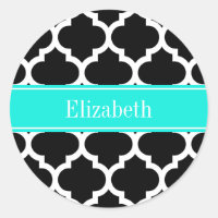 Black White Moroccan #5 Brt Aqua Name Monogram
