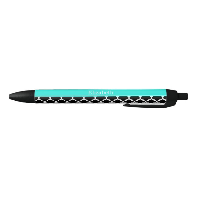Black White Moroccan #5 Brt Aqua Name Monogram Ink Pen (Bottom)