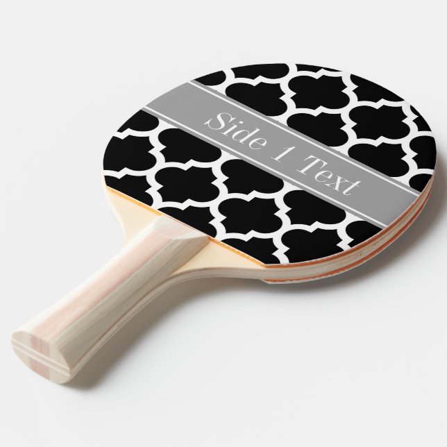 Black White Moroccan #5 Dark Grey Name Monogram Ping Pong Paddle (Front Angle)
